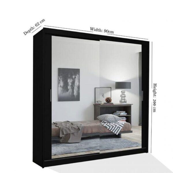 Husum Mirror Sliding Door 90cm Wardrobe - Black