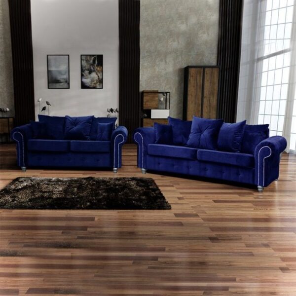 Ashwin Plush Velvet 3 Seater and 2 Seater Sofa Set – Blue