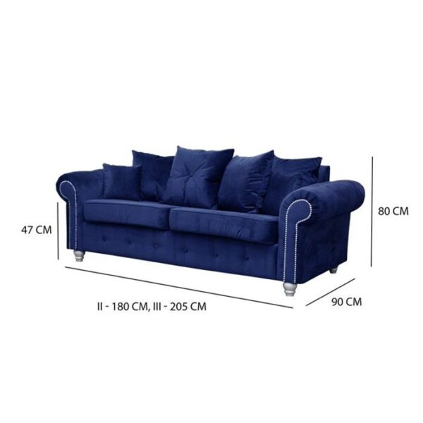 Ashwin Plush Velvet 3 Seater and 2 Seater Sofa Set – Blue - Image 2