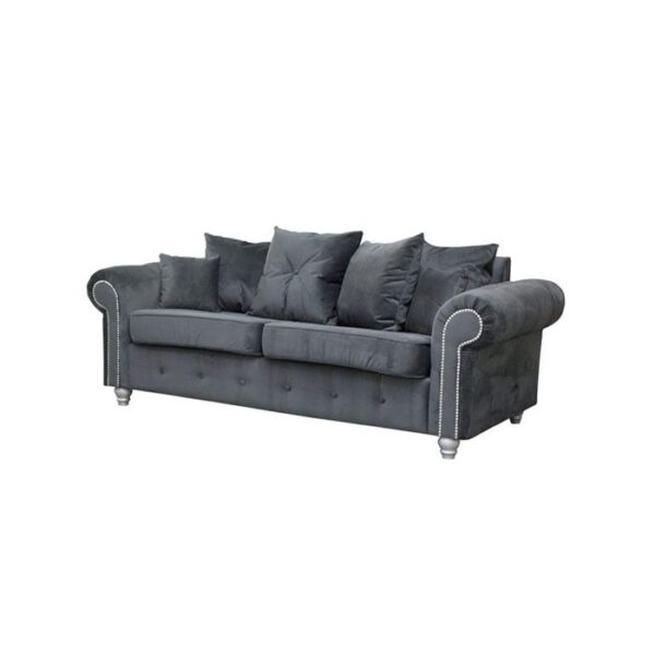 Ashwin Plush Velvet 3 Seater and 2 Seater Sofa Set - Grey - Image 2