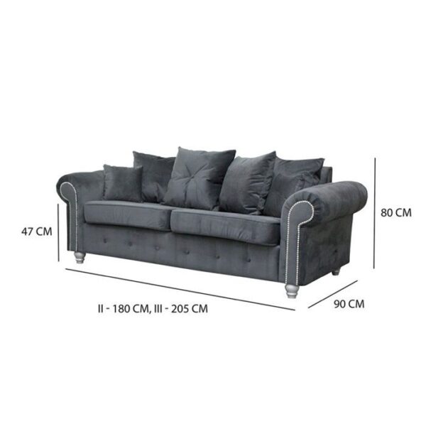 Ashwin Plush Velvet 3 Seater and 2 Seater Sofa Set - Grey - Image 3