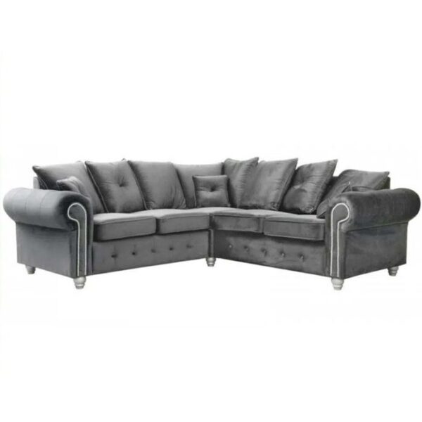 Ashwin Plush Velvet Corner Sofa Set – Grey - Image 4