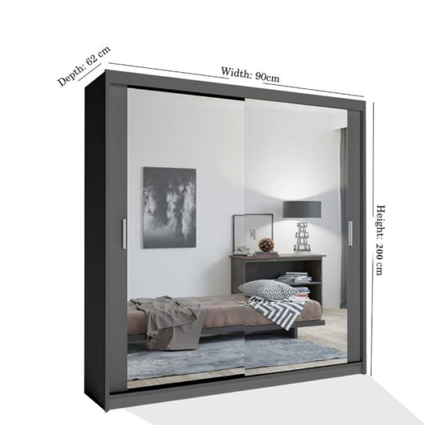 Husum Mirror Sliding Door 90cm Wardrobe – Grey