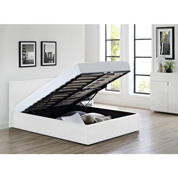 Modern Design Leather Upholstery Ottoman 4ft6 Double Bed - White - Image 2