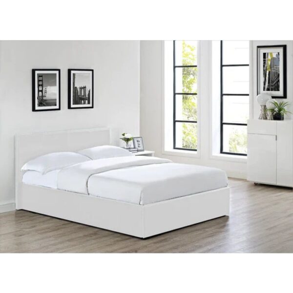 Modern Design Leather Upholstery Ottoman 4ft6 Double Bed - White - Image 4