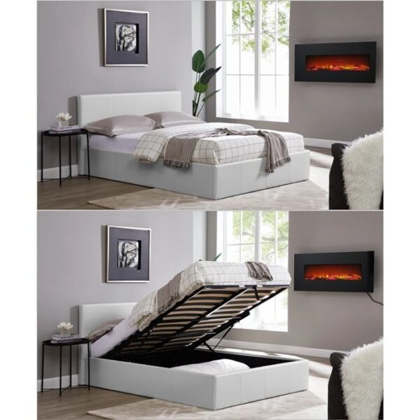Modern Design Leather Upholstery Ottoman 4ft6 Double Bed - White - Image 3