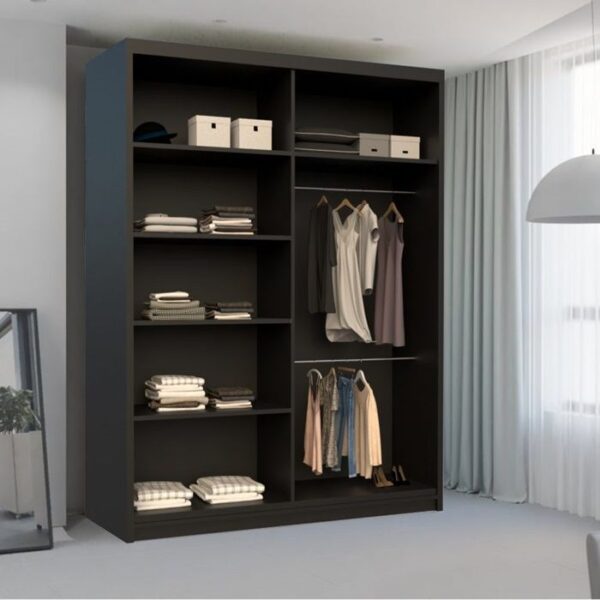 Nicole Mirror Sliding Door 120cm Wardrobe - Black - Image 2