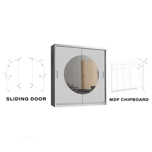 Round mirror sliding door wardrobe - Image 16