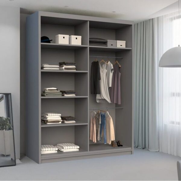 Nicole Mirror Sliding Door 120cm Wardrobe - Grey - Image 2