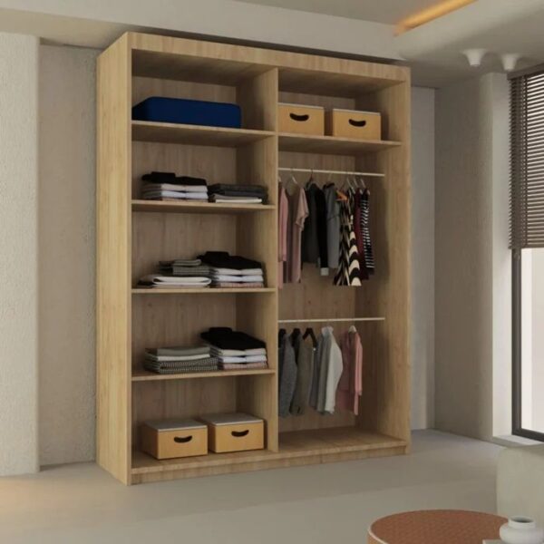 Lisbon Mirror Sliding Door 150cm Wardrobe - Oak - Image 2