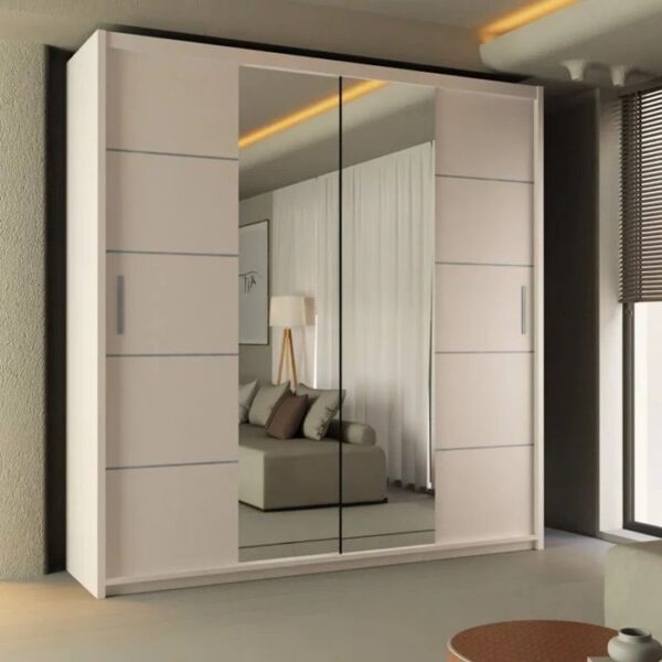 Lisbon Mirror Sliding Door 150cm Wardrobe - White