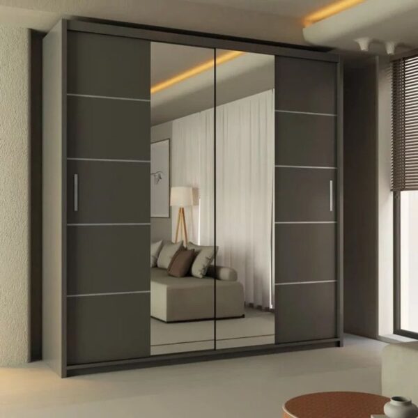 Lisbon Mirror Sliding Door Wardrobe - Grey