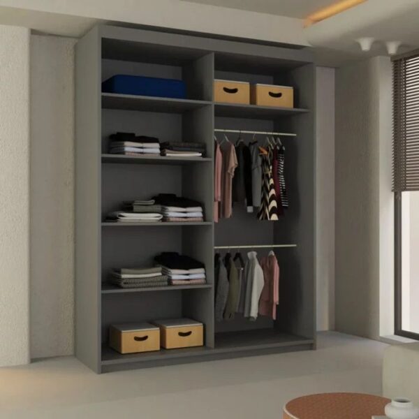 Lisbon Mirror Sliding Door Wardrobe - Grey - Image 2