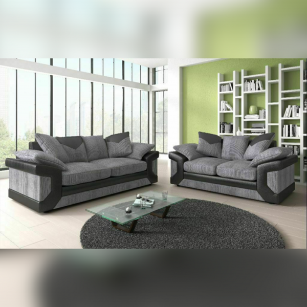 Dino Jumbo Cord 3 Seater and 2 Seater Sofa Set Black with Grey1