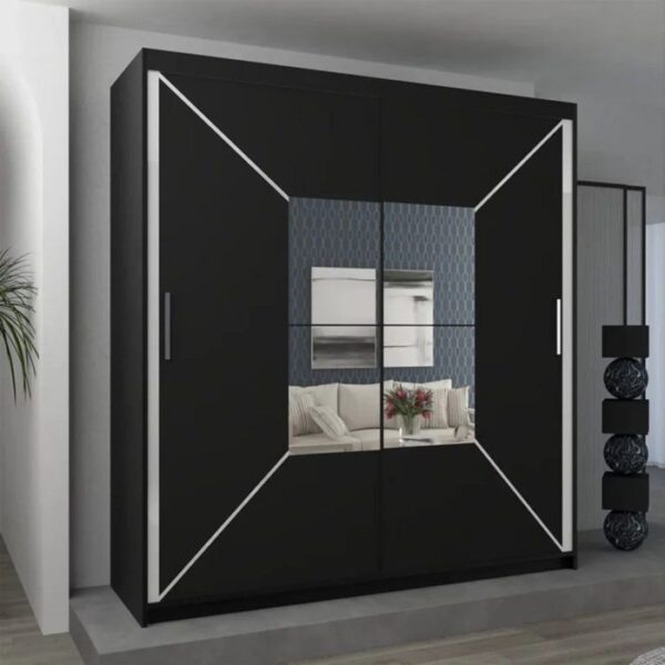 Nicole Mirror Sliding Door 120cm Wardrobe - Black