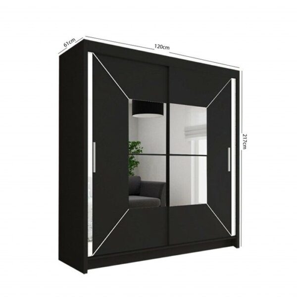 Nicole Mirror Sliding Door 120cm Wardrobe - Black - Image 3