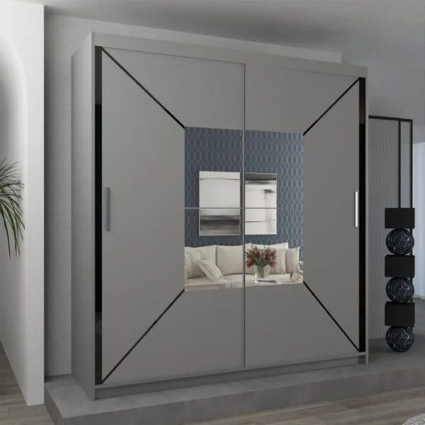 Nicole Mirror Sliding Door 120cm Wardrobe - Grey