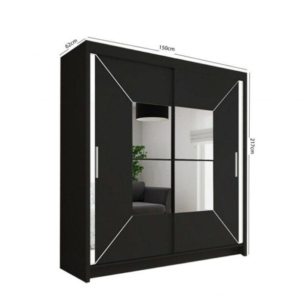 Nicole Mirror Sliding Door 150cm Wardrobe - Black - Image 3