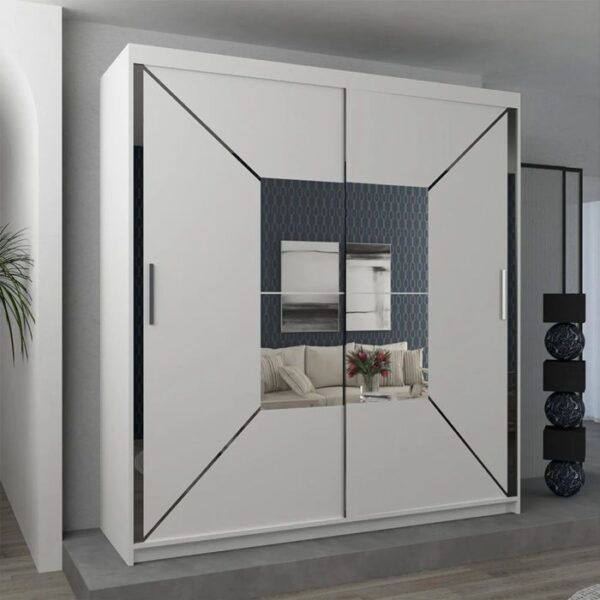 Hilton Mirror Sliding Door 150cm Wardrobe - White