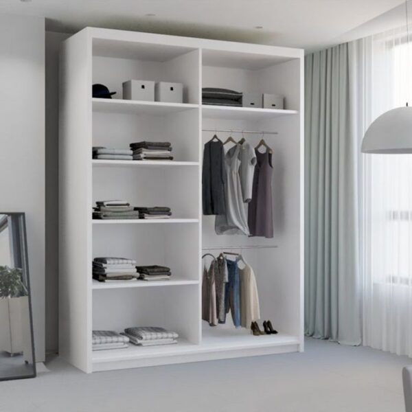 Hilton Mirror Sliding Door 150cm Wardrobe - White - Image 2