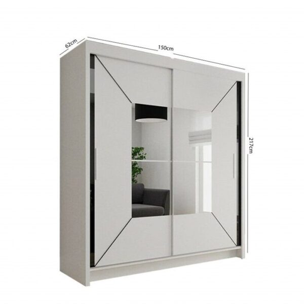 Hilton Mirror Sliding Door 150cm Wardrobe - White - Image 4