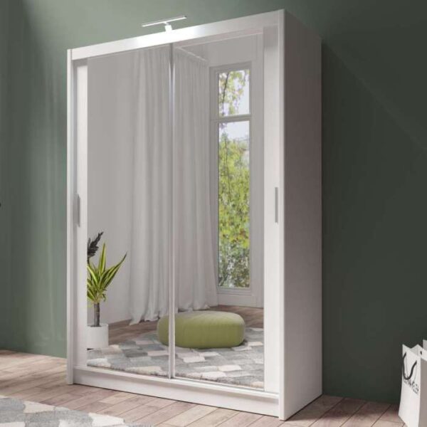 Chicago Mirror Sliding Door 120cm Wardrobe - White