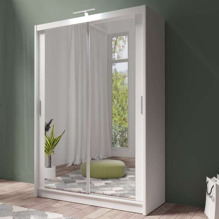 Husum Mirror Sliding Door 120cm Wardrobe - White - RK Furniture