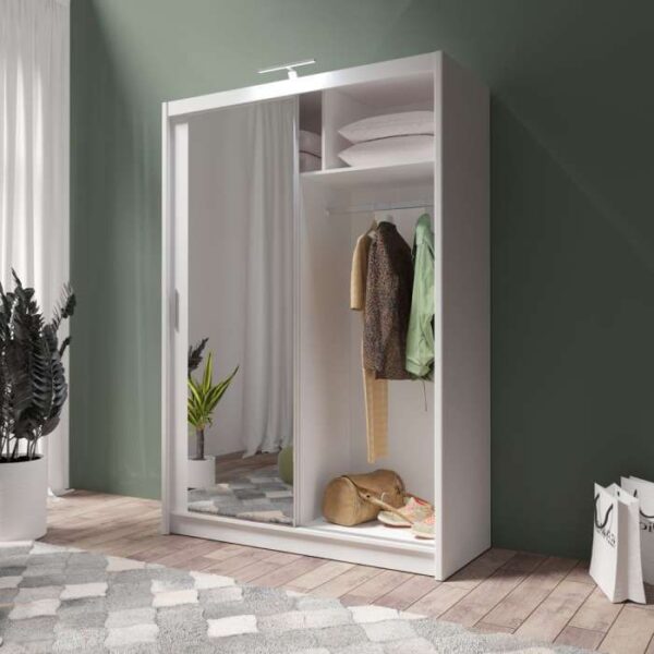 Chicago Mirror Sliding Door 120cm Wardrobe - White - Image 2