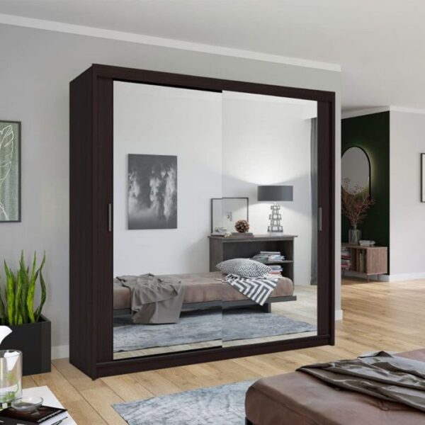 Chicago Mirror Sliding Door 150cm Wardrobe - Wenge