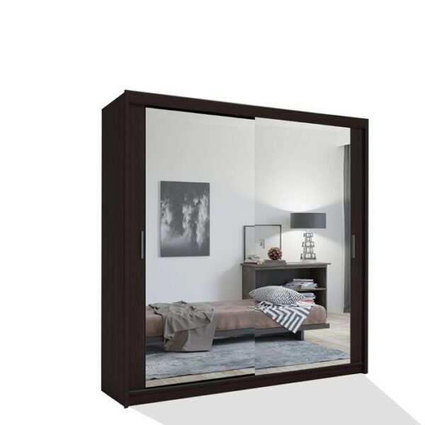 Chicago Mirror Sliding Door 150cm Wardrobe - Wenge - Image 4