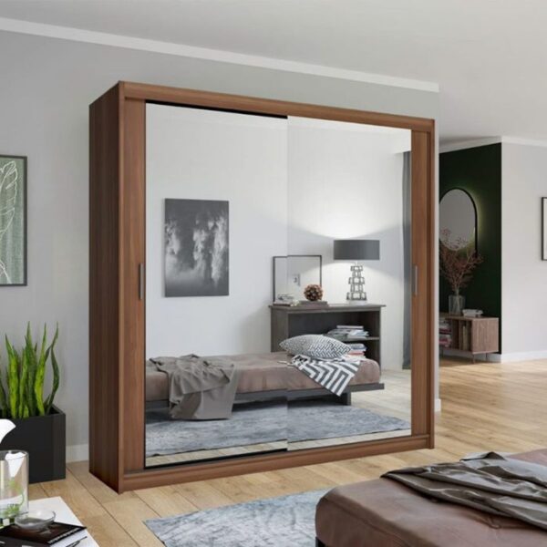 Chicago Mirror Sliding Door 120cm Wardrobe - Walnut