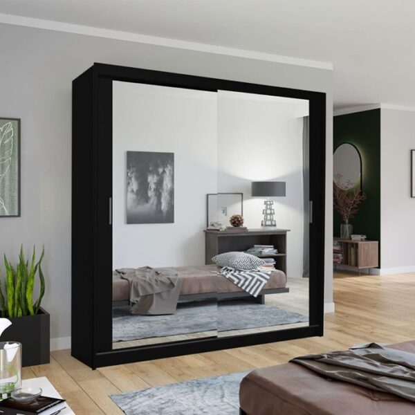 Chicago Mirror Sliding Door 180cm Wardrobe - Black