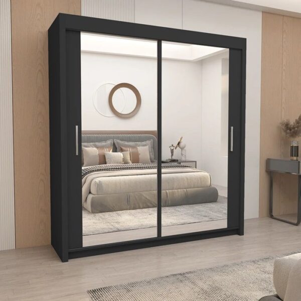 Chicago Mirror Sliding Door 180cm Wardrobe - Black - Image 3