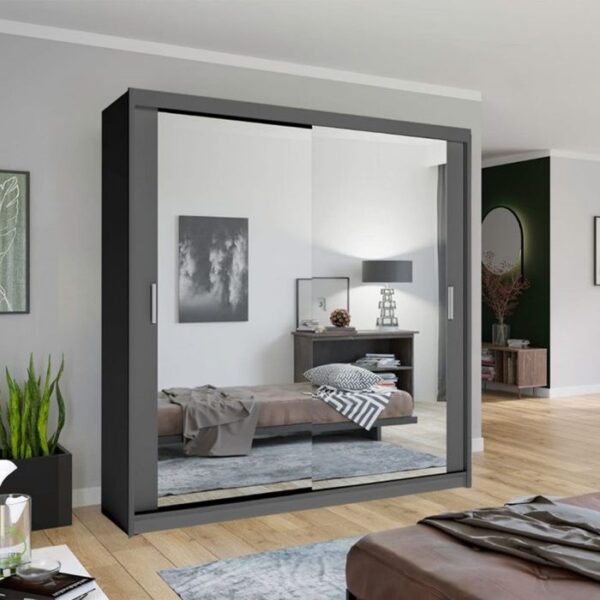 Chicago Mirror Sliding Door 180cm Wardrobe - Grey