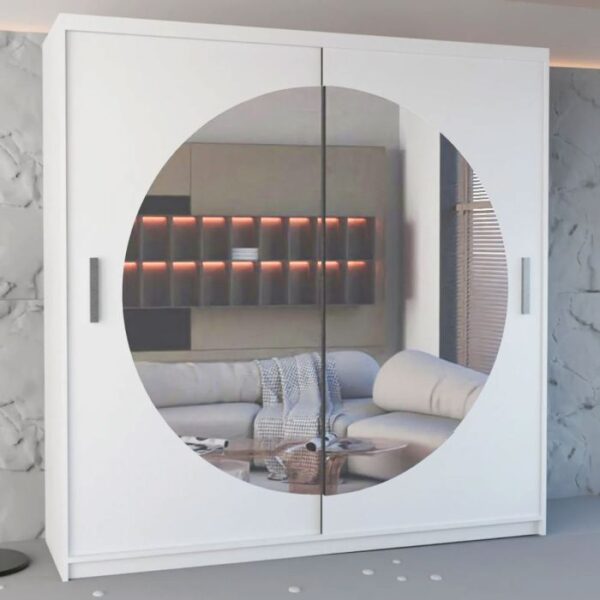 Round mirror sliding door wardrobe