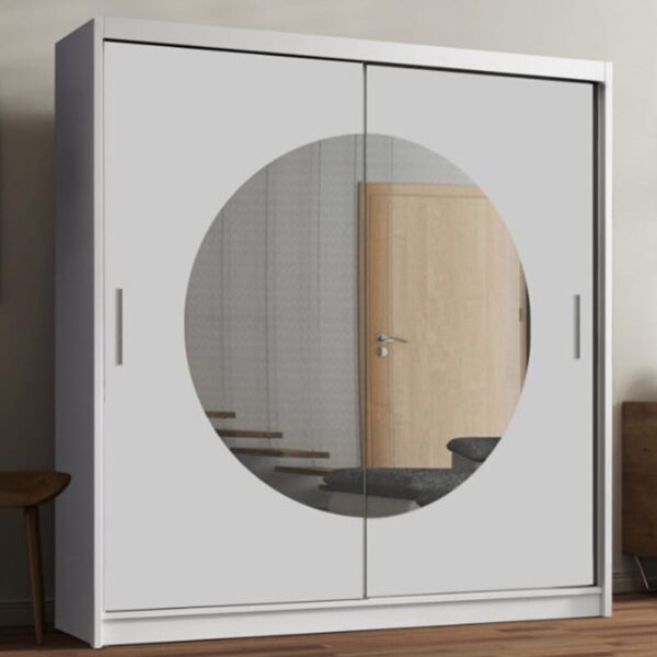 Round mirror sliding door wardrobe - Image 2