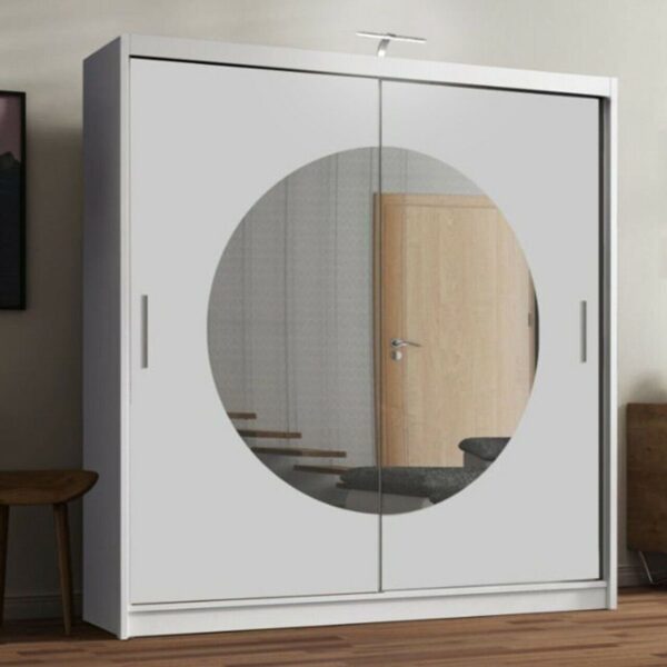 Round mirror sliding door wardrobe - Image 3