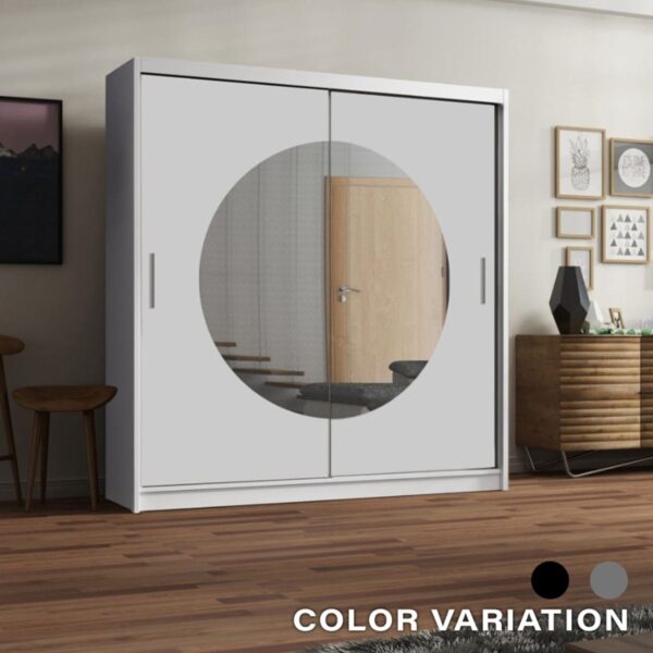 Round mirror sliding door wardrobe - Image 4