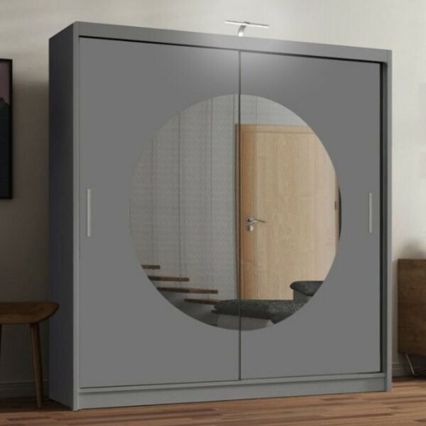 Round mirror sliding door wardrobe - Image 7