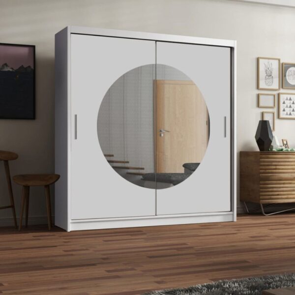 Round mirror sliding door wardrobe - Image 5