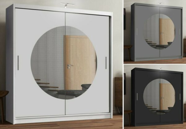 Round mirror sliding door wardrobe - Image 6