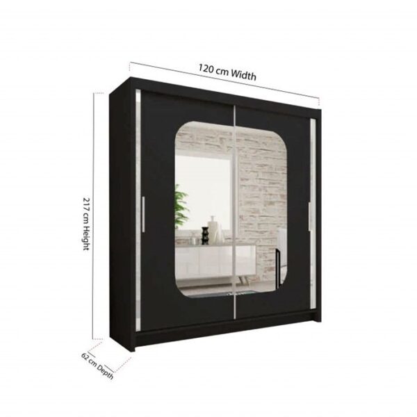 Marika Mirror Sliding Door 120cm Wardrobe - Black - Image 4