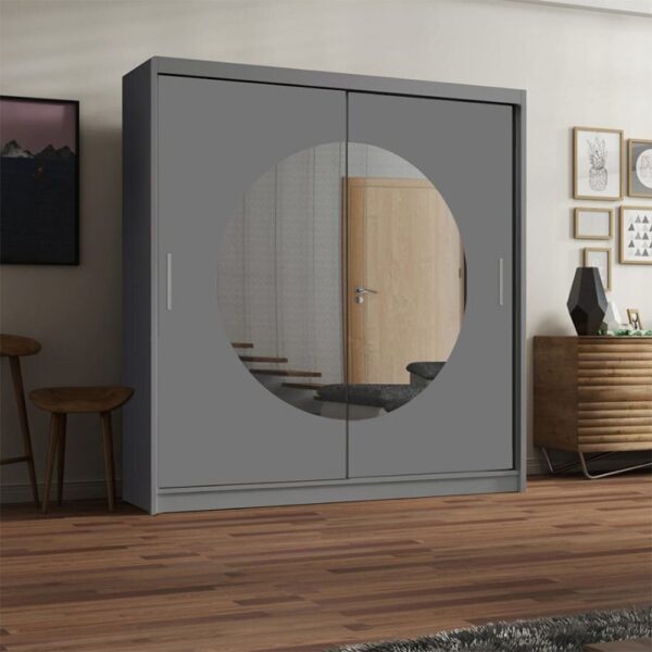 Round mirror sliding door wardrobe - Image 8