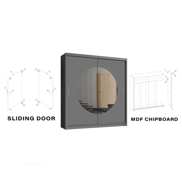 Round mirror sliding door wardrobe - Image 19