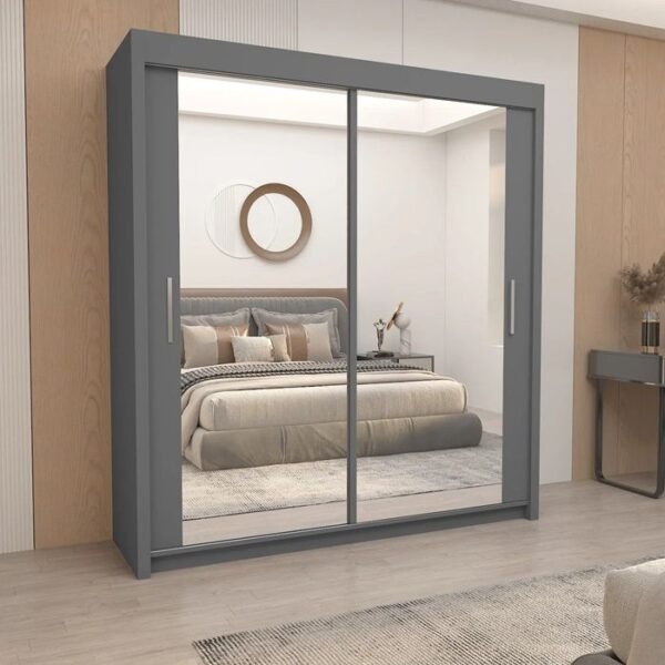 Chicago Mirror Sliding Door 180cm Wardrobe - Grey - Image 3