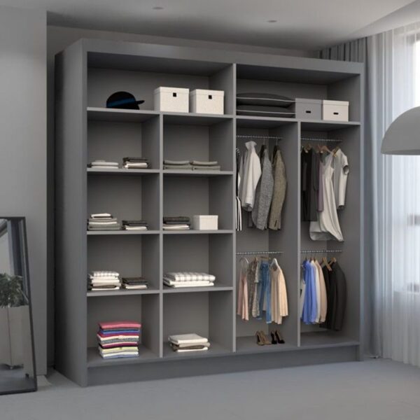 Nicole Mirror Sliding Door 203cm Wardrobe - Grey - Image 2