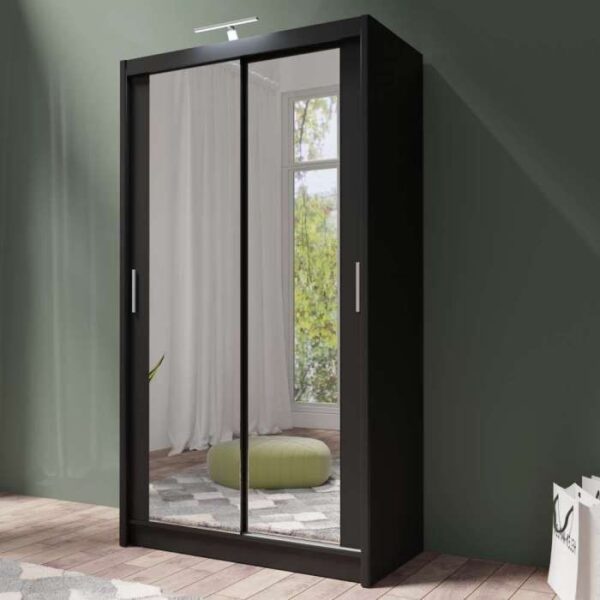 Chicago Mirror Sliding Door 150cm Wardrobe - Black