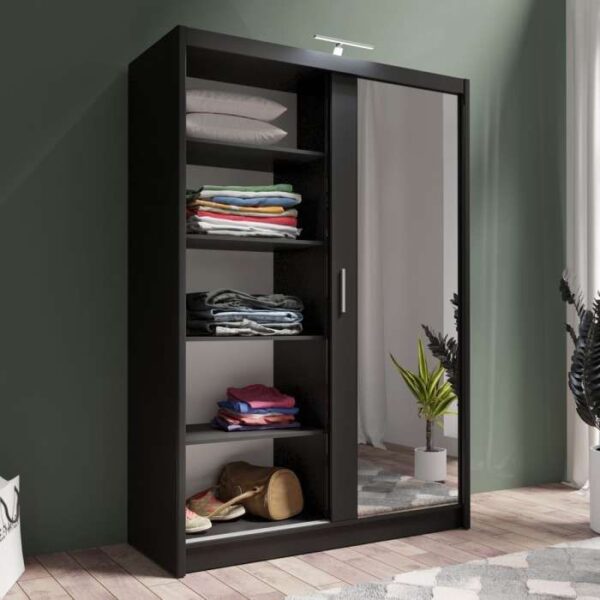 Chicago Mirror Sliding Door 150cm Wardrobe - Black - Image 3