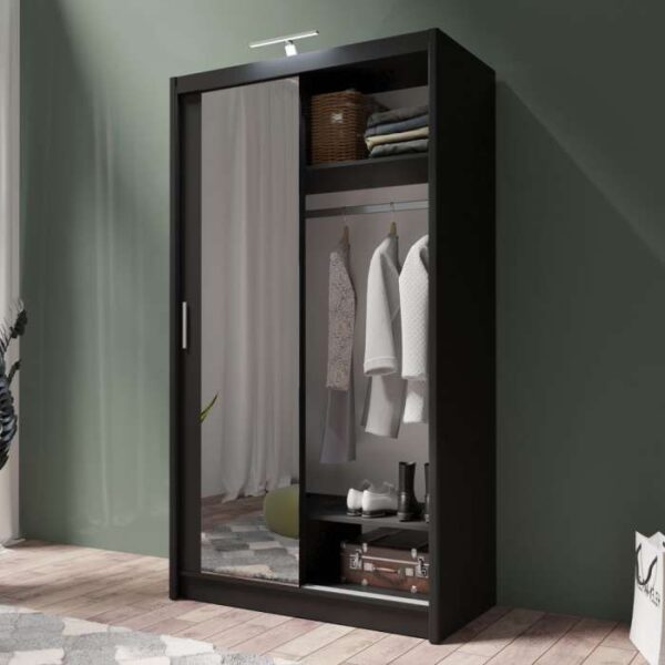 Chicago Mirror Sliding Door 150cm Wardrobe - Black - Image 2