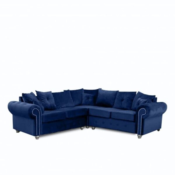 Ashwin Plush Velvet Corner Sofa Set - Blue - Image 2